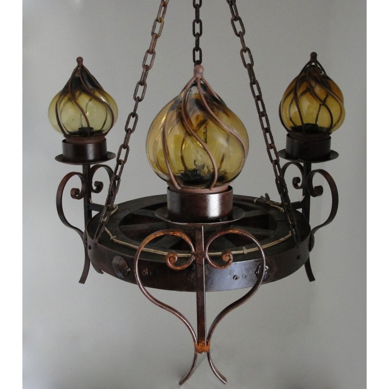 Beautiful 3 Lights Wood Wagon Wheel Chandelier image 1