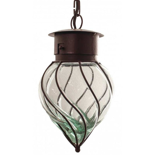 Handcrafted Flama blown glass pendant lamp with wrought iron design for rustic decor
