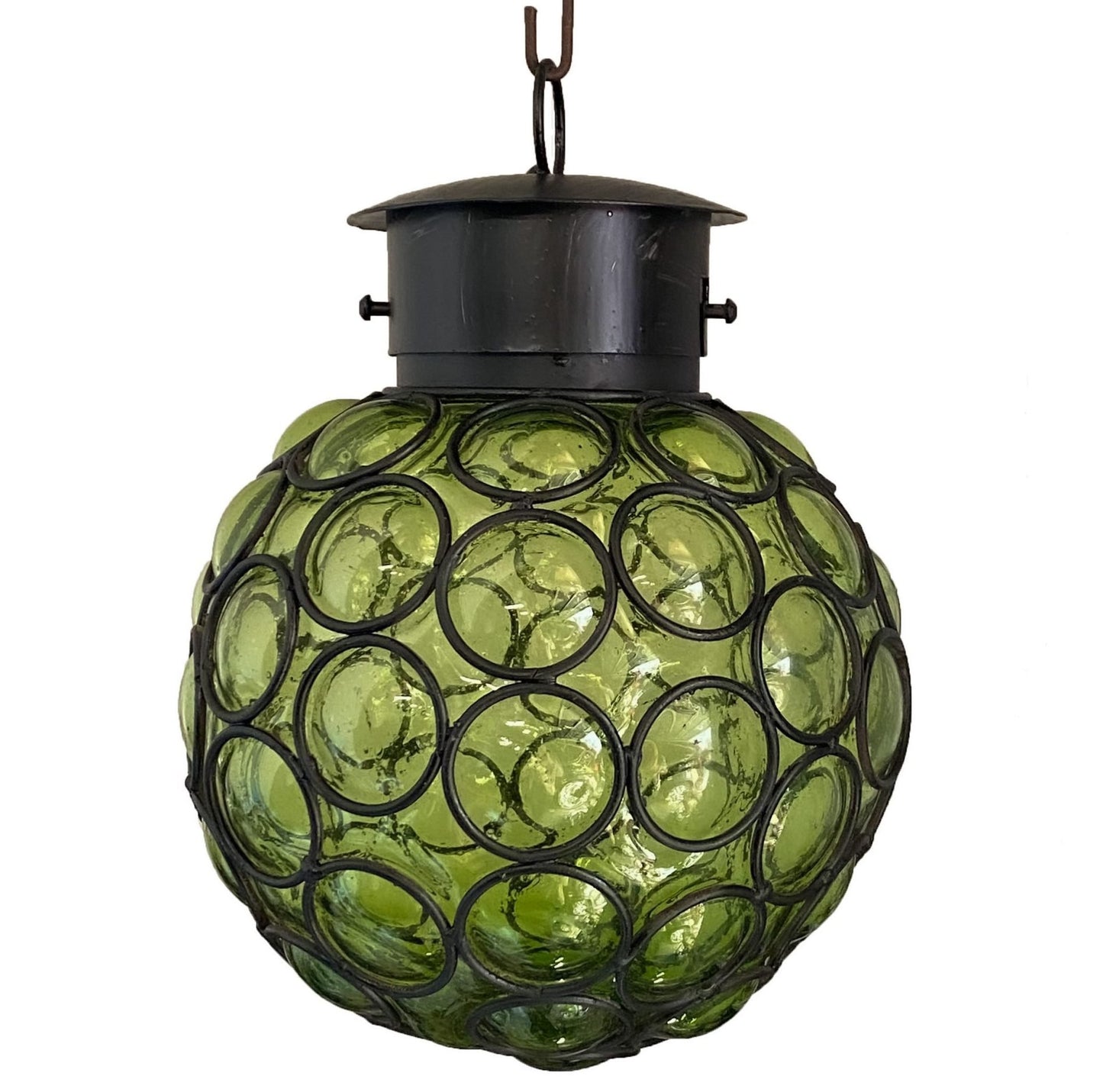 Beautiful Mexican Blown Glass Lamp “Calabaza Bolitas” - Green image