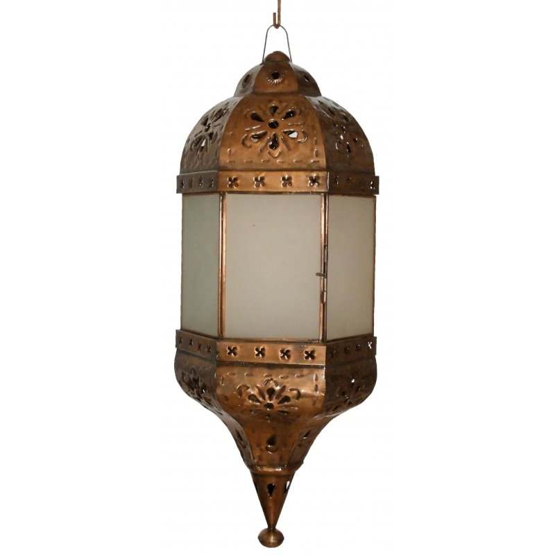 Esmerilado Pendant Lamp with punched tin and frosted glass lantern design