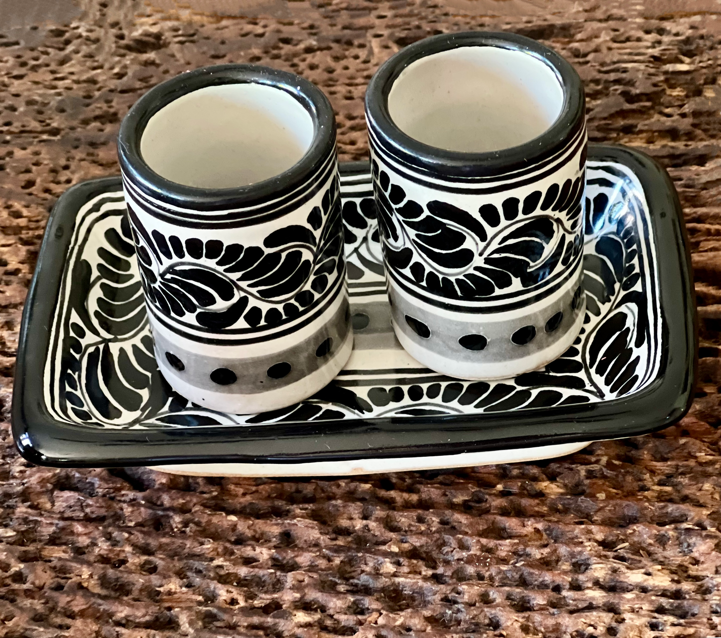 Beautiful Talavera tequileros- Mexican Talavera shot glass set of 2 and lime tray image 6