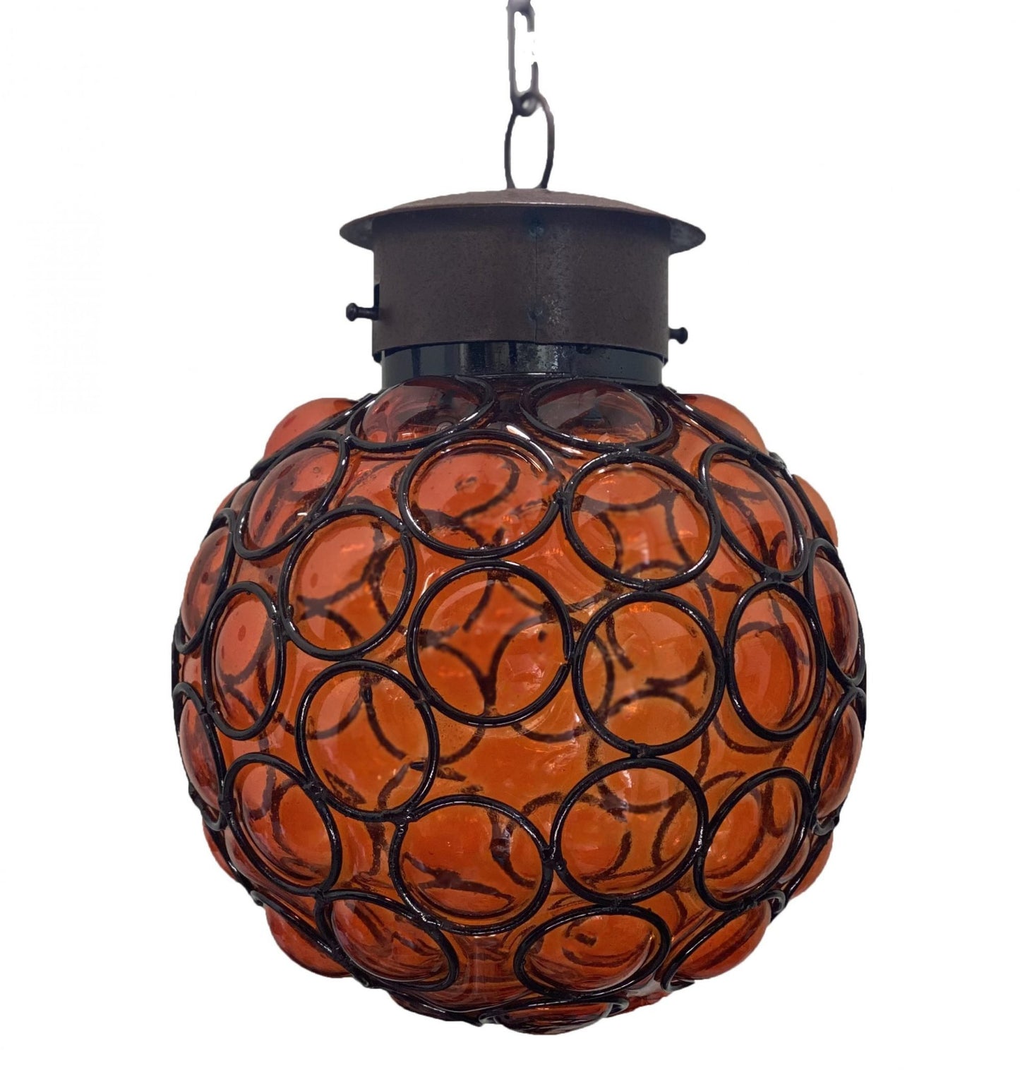 Beautiful Mexican Blown Glass Lamp “Calabaza Bolitas” - Orange image