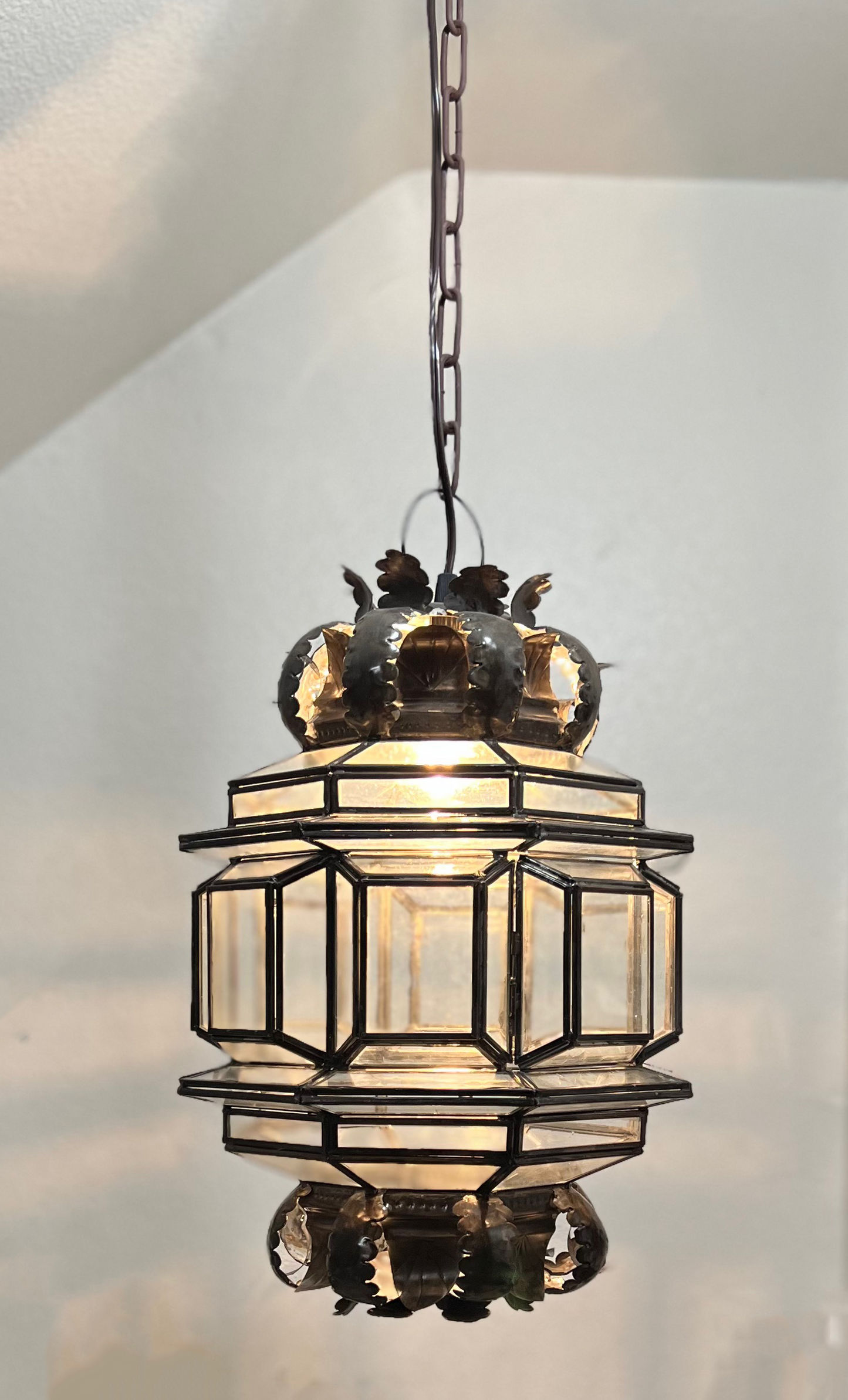 Beautiful Punched Tin and Speckle Glass Lamp 2 image 2