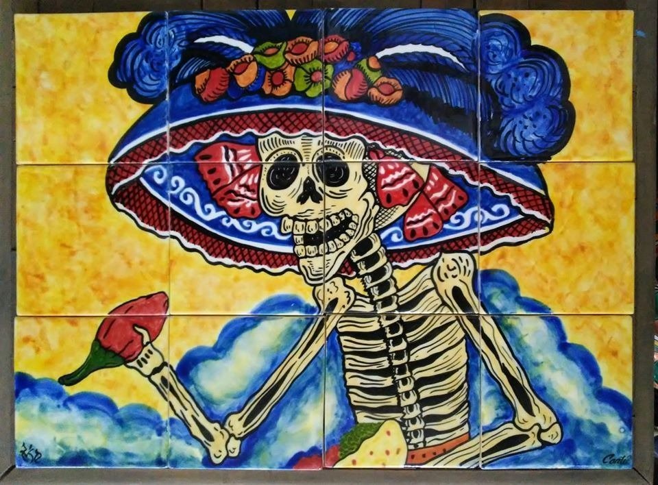 12 Tiles "Catrina" Ceramic Mural image 0