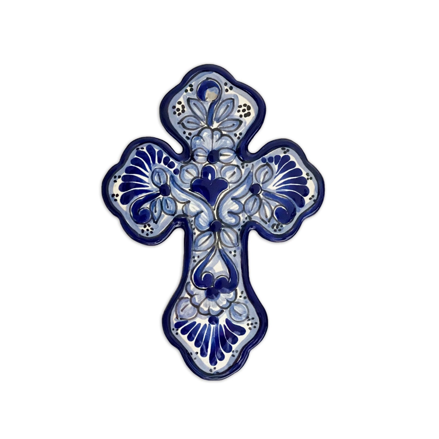 Authentic Blue Mexican Talavera Cross- 8 1/4"-Original Blue Talavera Cross image 1