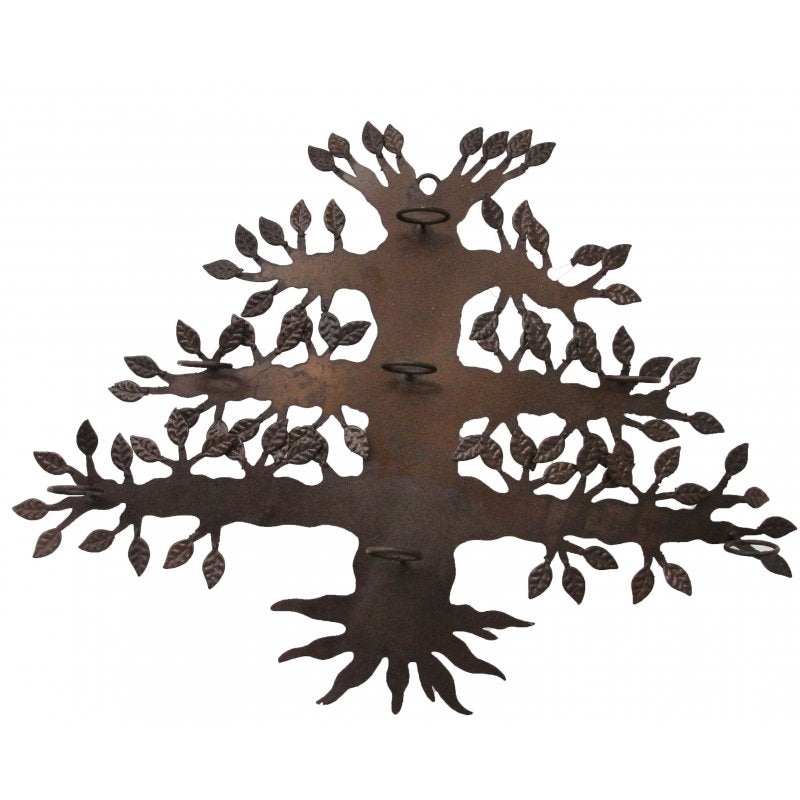 Árbol de la Vida cast iron candle holder with 7 iron rings and rustic finish for Mexican décor