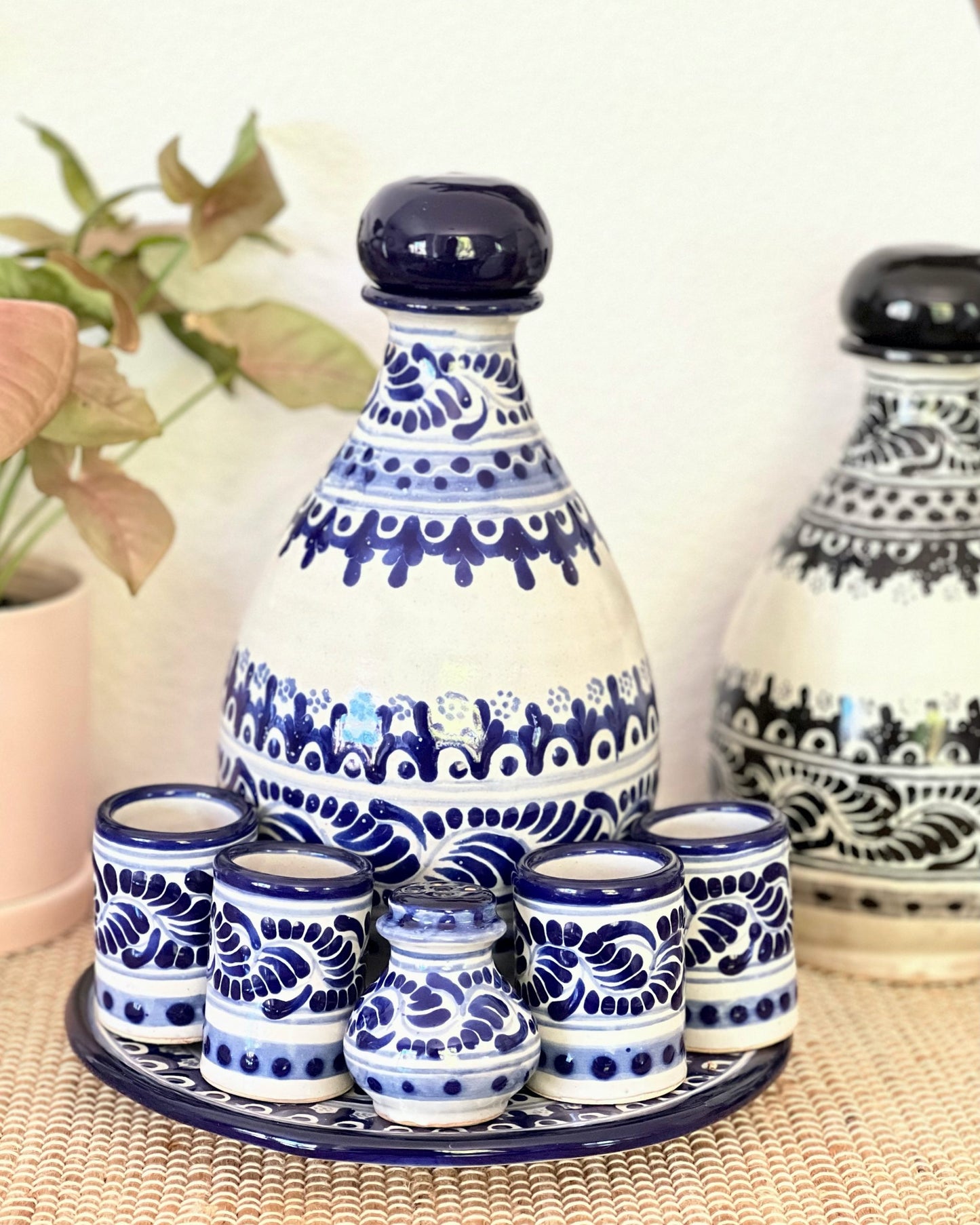 Beautiful Talavera Mezcal Set: Bottle, 4 Shooters, Salt Shaker, and Serving Tray image 8