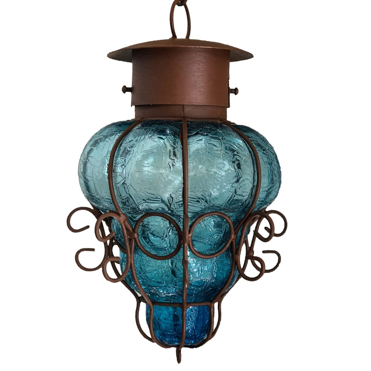 Beautiful Reyna Small Crackle Blown Glass Lamp 1 - Aquamarine image