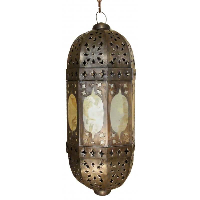 Hexagonal Pendant Lamp handcrafted Mexican punched tin and aged glass lighting fixture