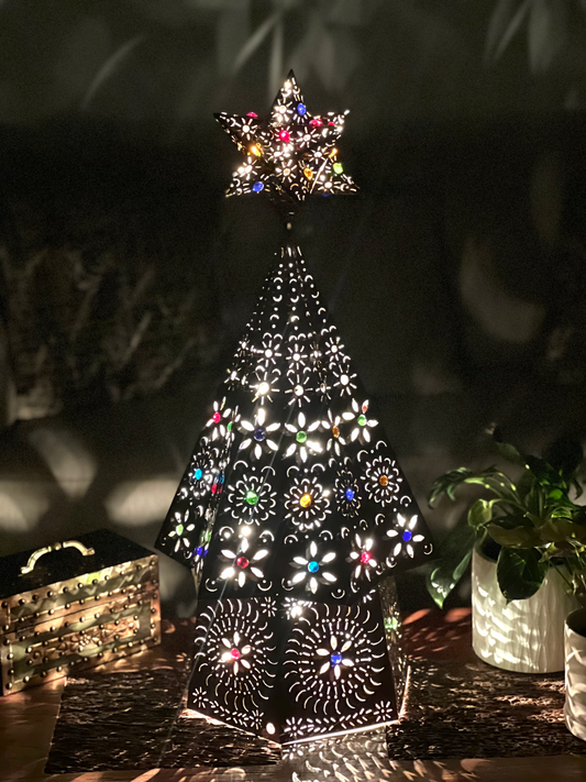 Beautiful Bronze Mexican Punched Tin Christmas Tree 30in image 1