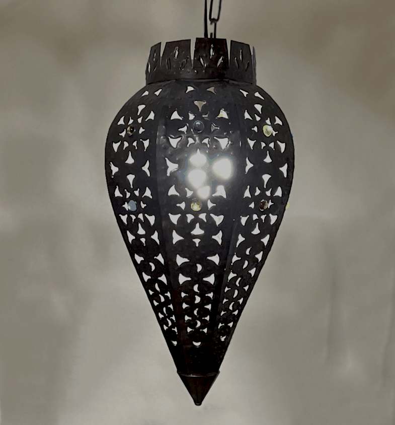 Handcrafted punched tin and marble pendant lamp Farol Rábano with traditional Mexican design and warm light effects