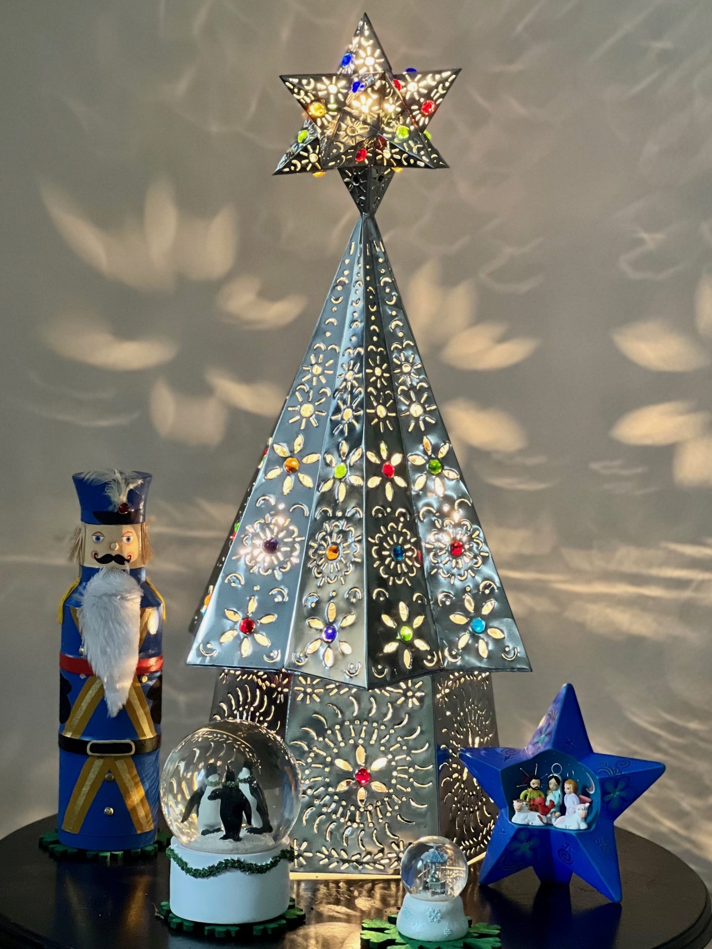 Beautiful Mexican Punched Silver Tin Christmas Tree 30in image 3