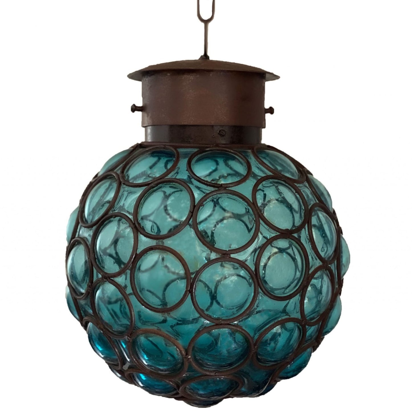 Beautiful Mexican Blown Glass Lamp “Calabaza Bolitas” - Aquamarine image