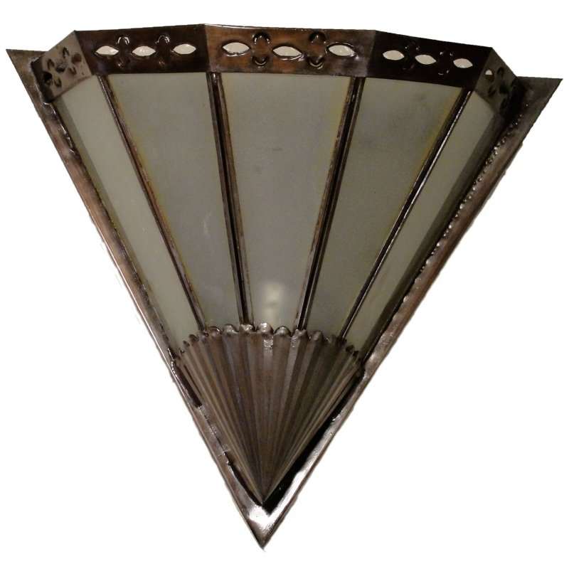 Abanico frosted glass wall sconce with embossed tin frame handcrafted in Mexico
