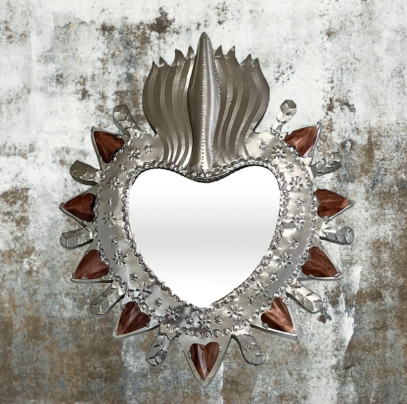 Natural Punched Tin Mirror "Corazon" image 0