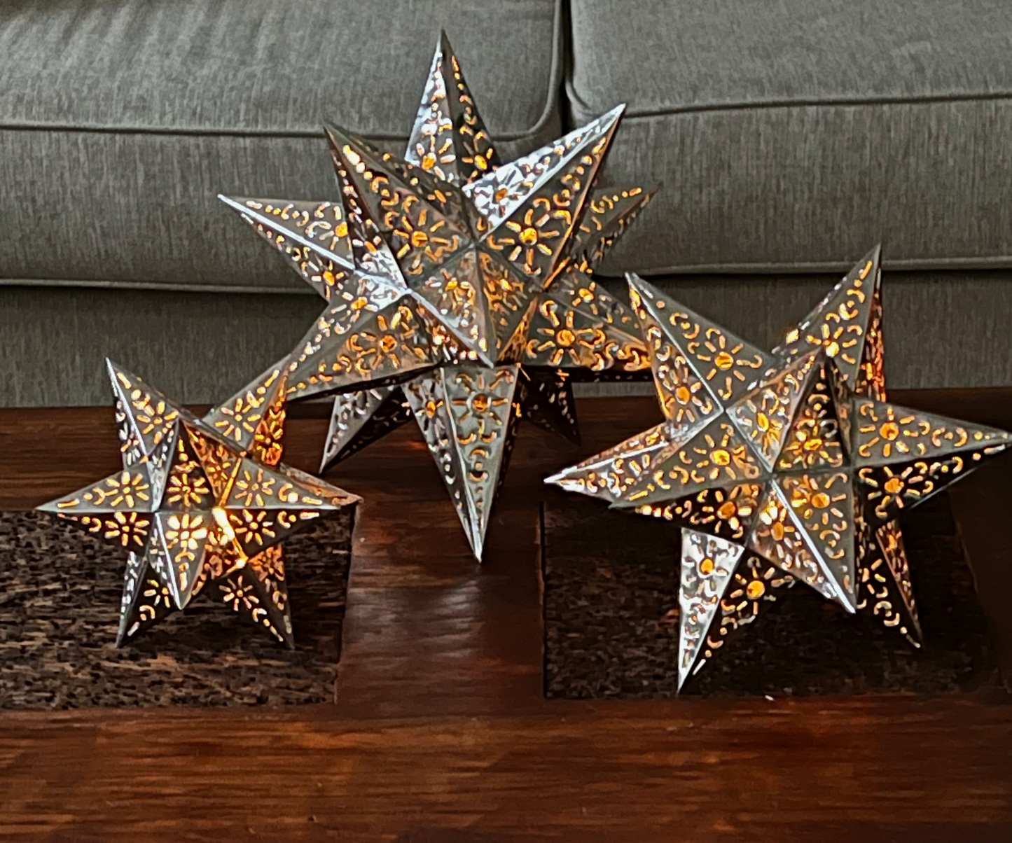 Beautiful Silver Tin Stars Table Set of 3. Sizes: 14", 11", 9". image 5