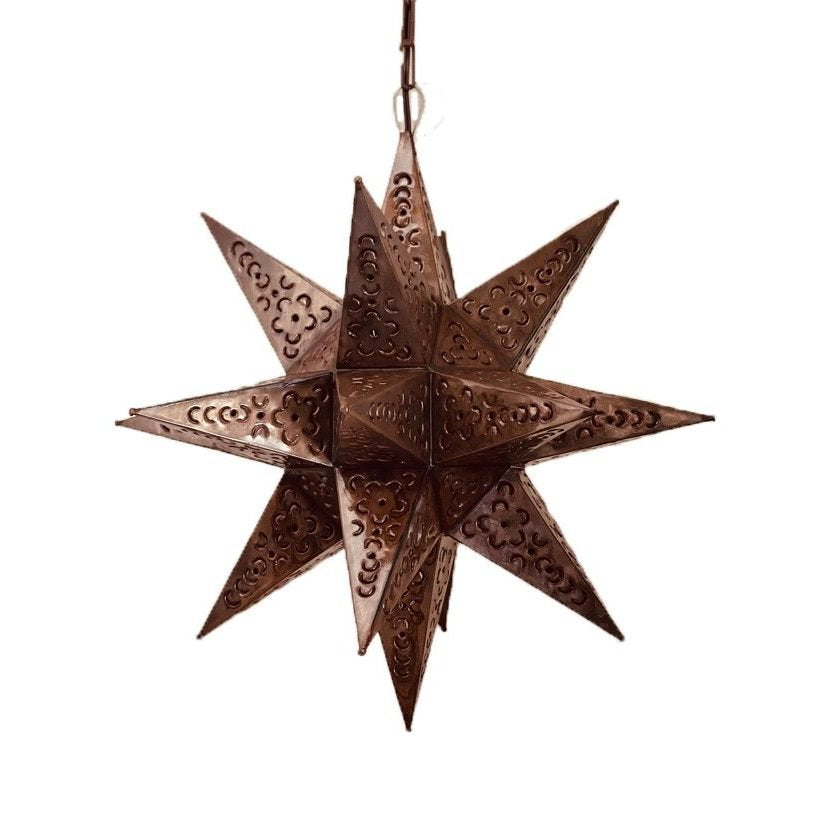 Beautiful Tin Star Pendant Lamp-Flower Pattern 3 image