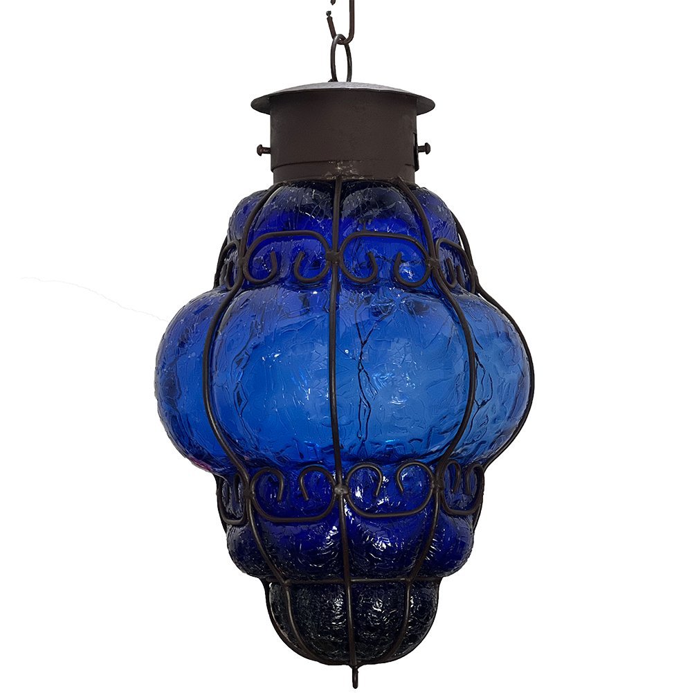Beautiful Crackled Glass Lamp “Reyna Large” 1 - Blue image