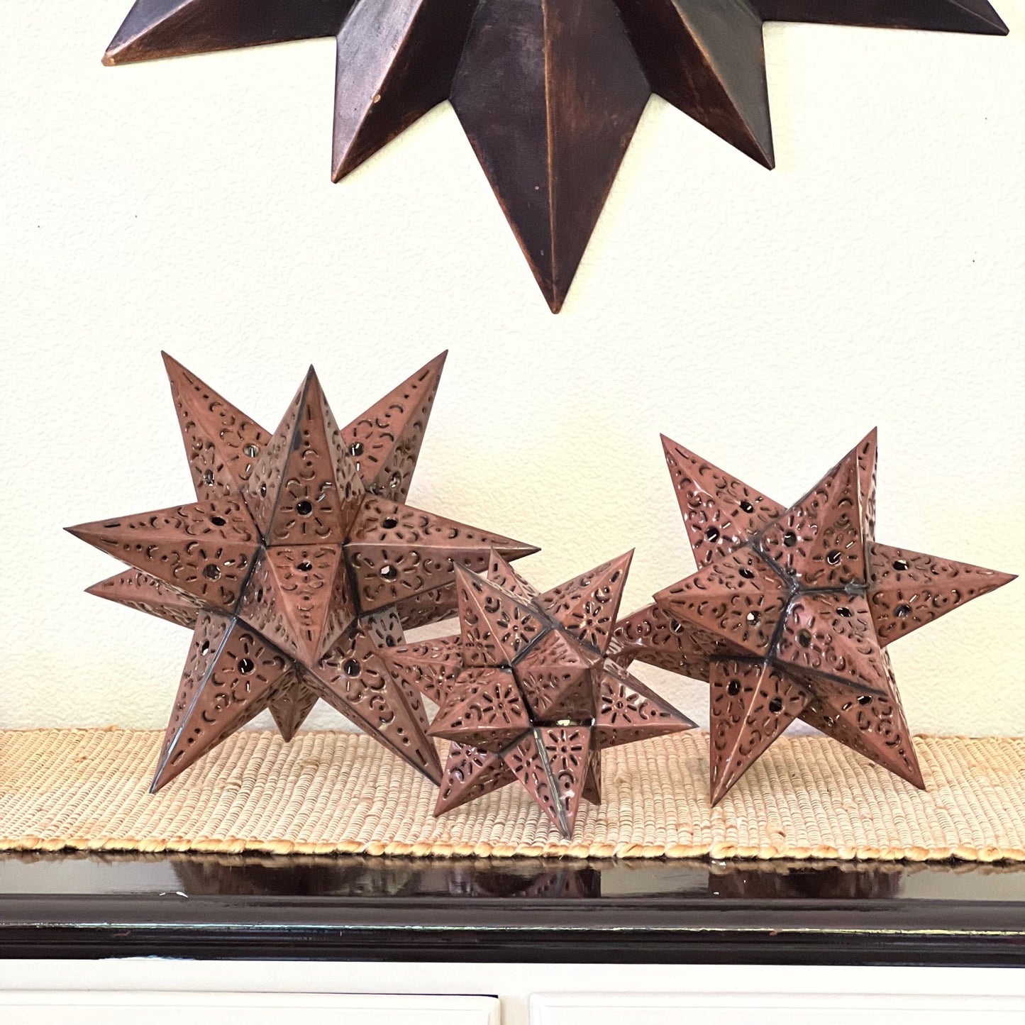 Beautiful Bronze Punched Tin Stars Table Set of 3 sizes: 14 in, 11 in, 9 in image 6