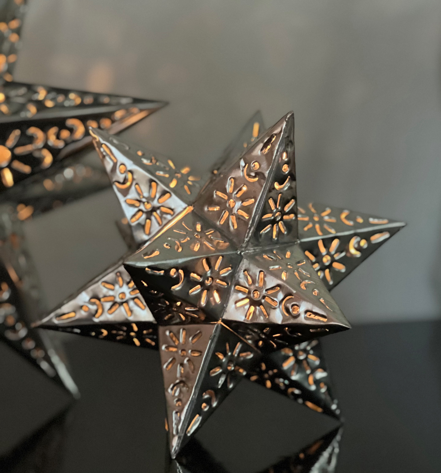 Beautiful Silver Tin Stars Table Set of 3. Sizes: 14", 11", 9". image 3