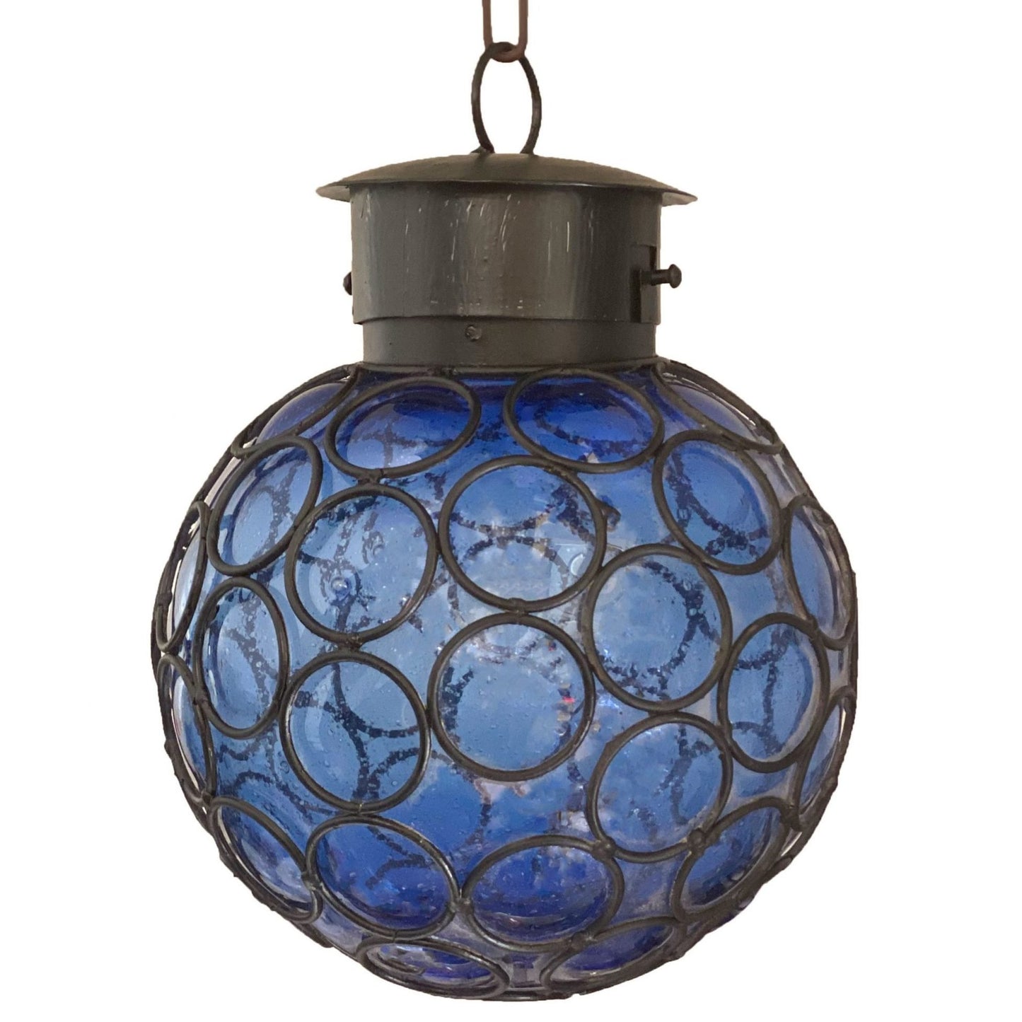 Beautiful Mexican Blown Glass Lamp “Calabaza Bolitas” - Blue image