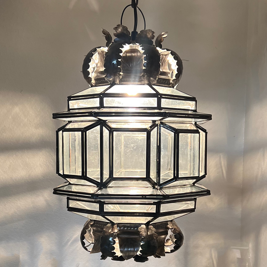 Beautiful Punched Tin and Speckle Glass Lamp 2 image 1