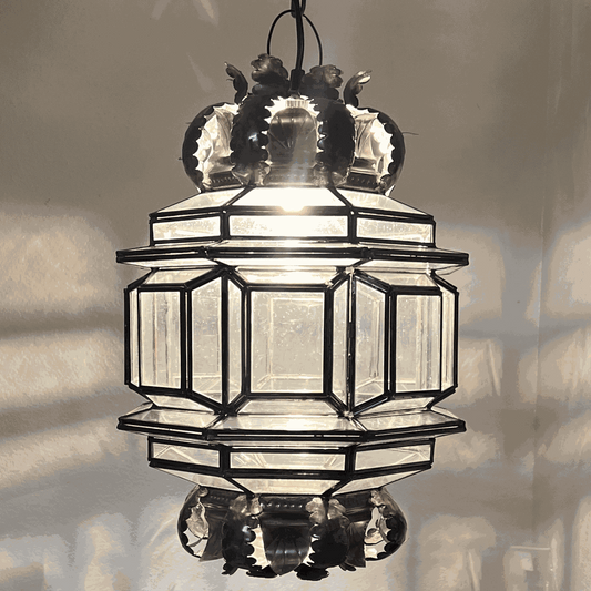 Almendra Pendant Lamp handcrafted punched tin and speckled glass lantern-style light