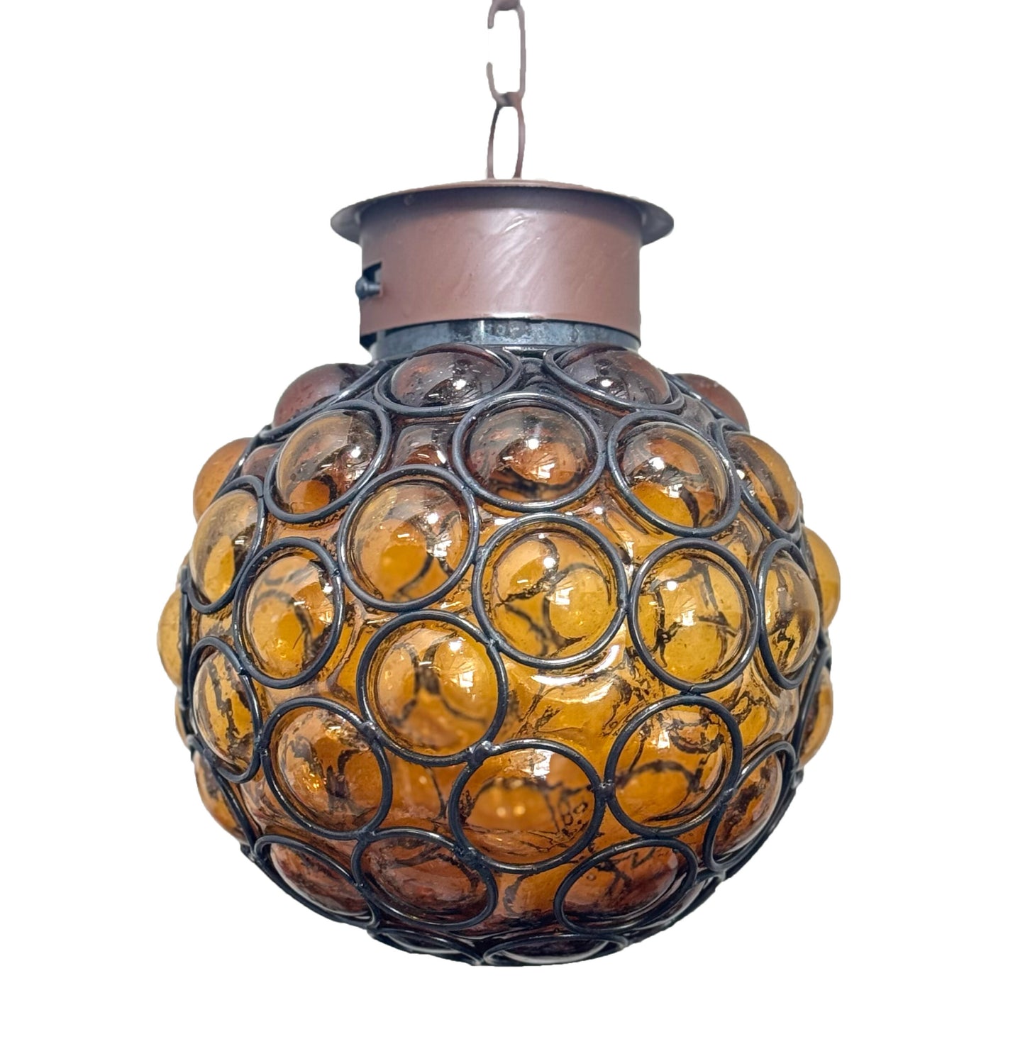 Beautiful Mexican Blown Glass Lamp “Calabaza Bolitas” - Amber image