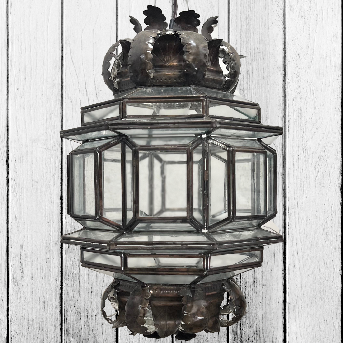 Beautiful Punched Tin and Speckle Glass Lamp 2 image 0