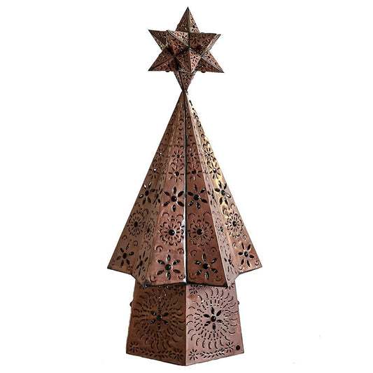 Beautiful Bronze Mexican Punched Tin Christmas Tree 30in image 0