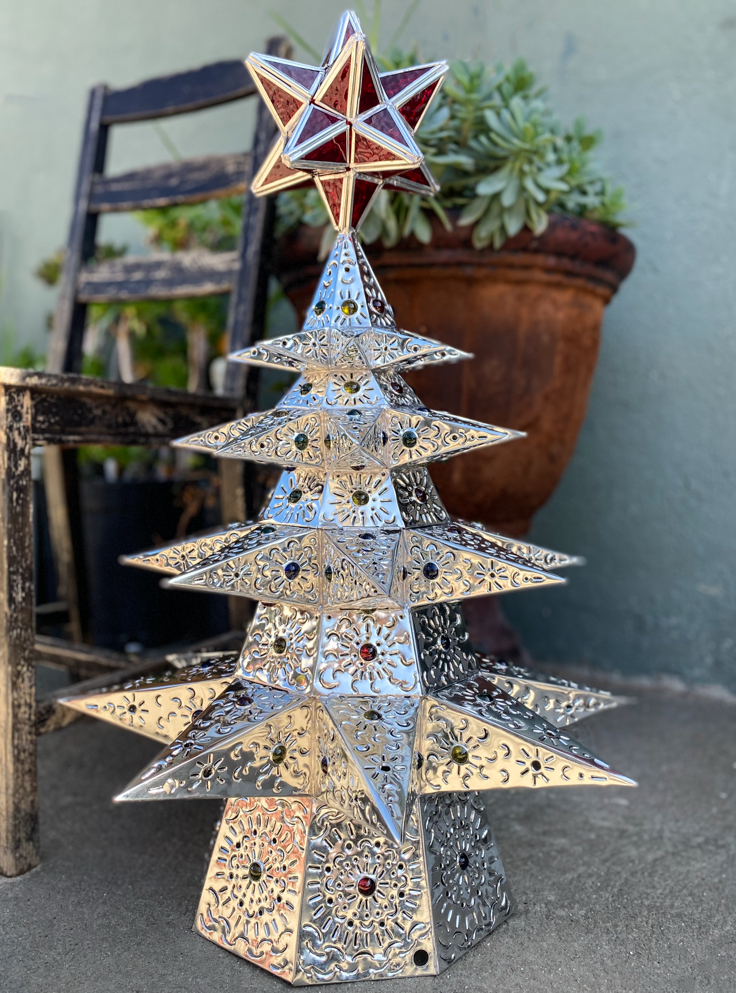 Beautiful Punched Tin Christmas Tree 30 in image 1