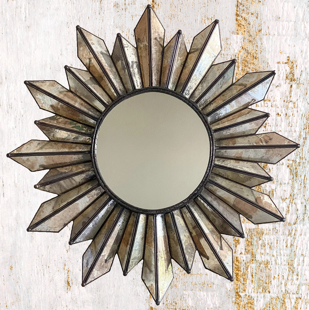 Old Glass Mirror Sun – Handcrafted Rustic Décor