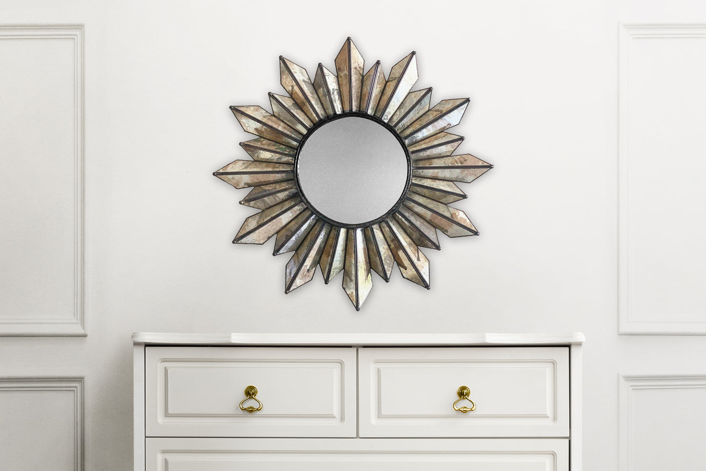 Old Glass Mirror Sun – Handcrafted Rustic Décor