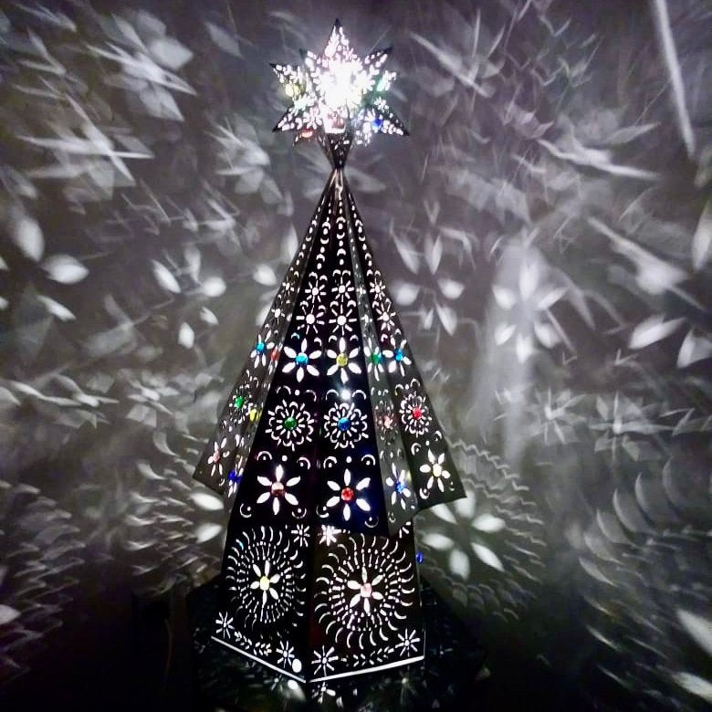 Beautiful Mexican Punched Silver Tin Christmas Tree 30in image 2