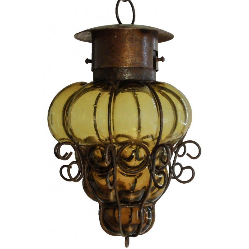 Colorful Blown Glass Pendant Lamp “Reyna-Small” - Amber image