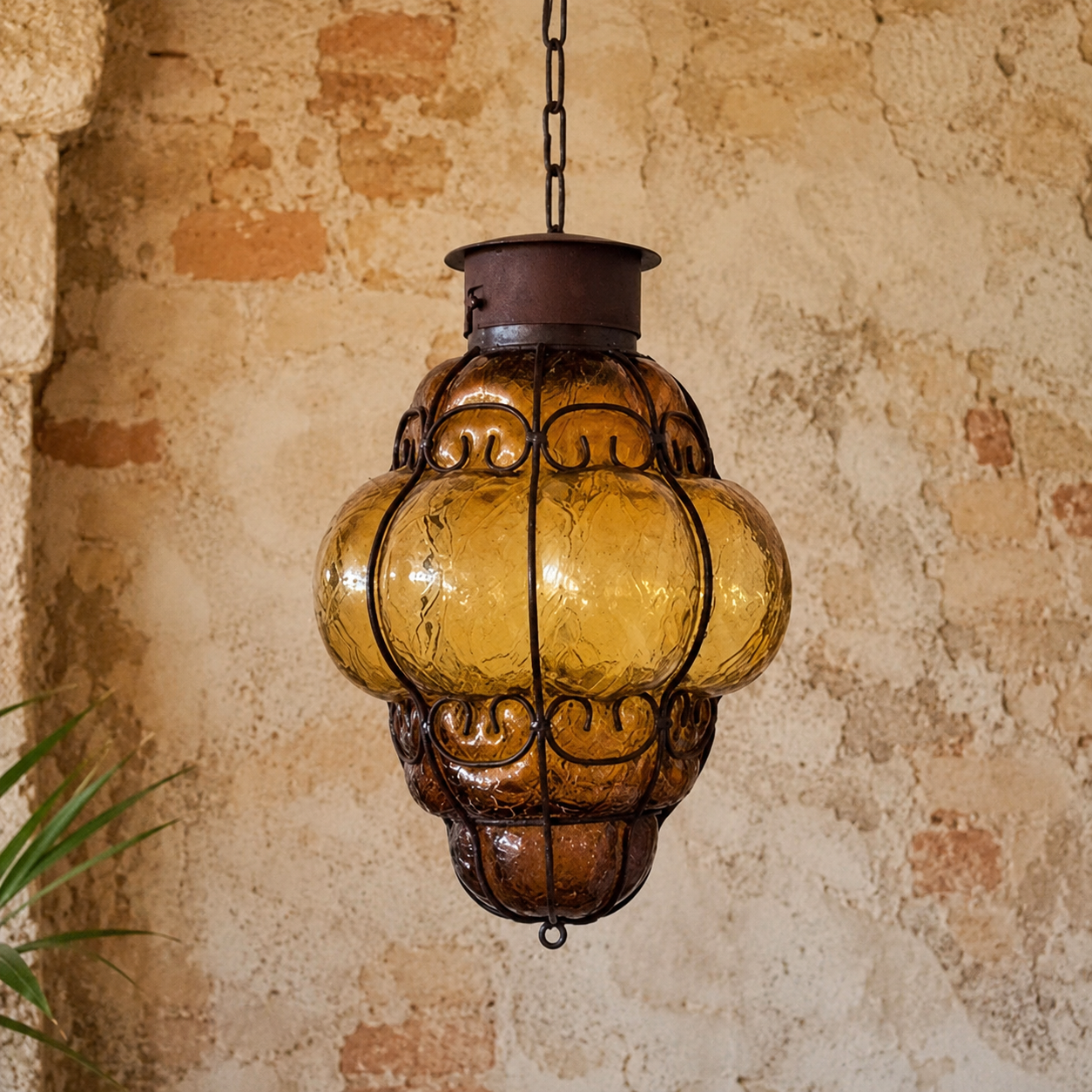 Blown Glass Pendant Lamp – "Reyna Large" (Crackle Finish)