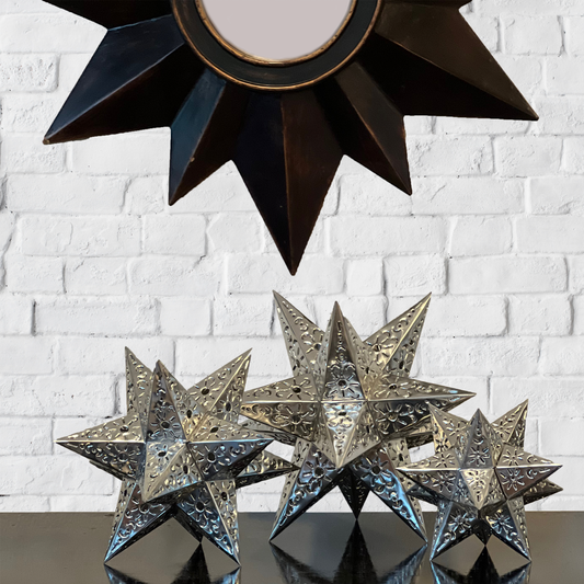 Beautiful Silver Tin Stars Table Set of 3.  Sizes: 14", 11", 9". image 0