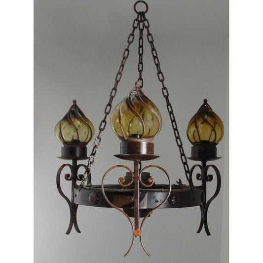 Beautiful 3 Lights Wood Wagon Wheel Chandelier image 0