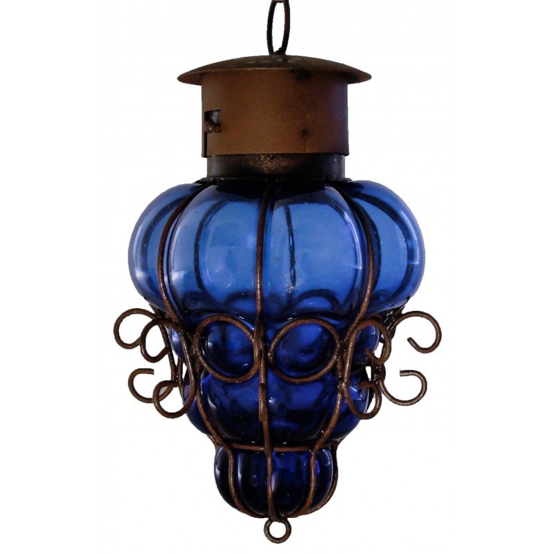 Colorful Blown Glass Pendant Lamp “Reyna-Small” - Blue image