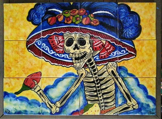 12 Tiles "Catrina" Ceramic Mural image 0