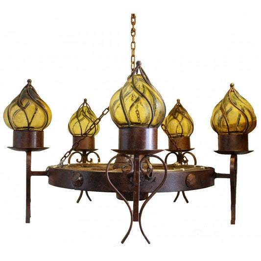 Wagon Wheel Chandelier 5 Blown Glass Lights image 0