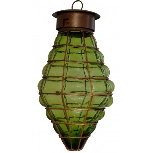 Carreta Chandelier with green glass and metal frame hanging lantern design