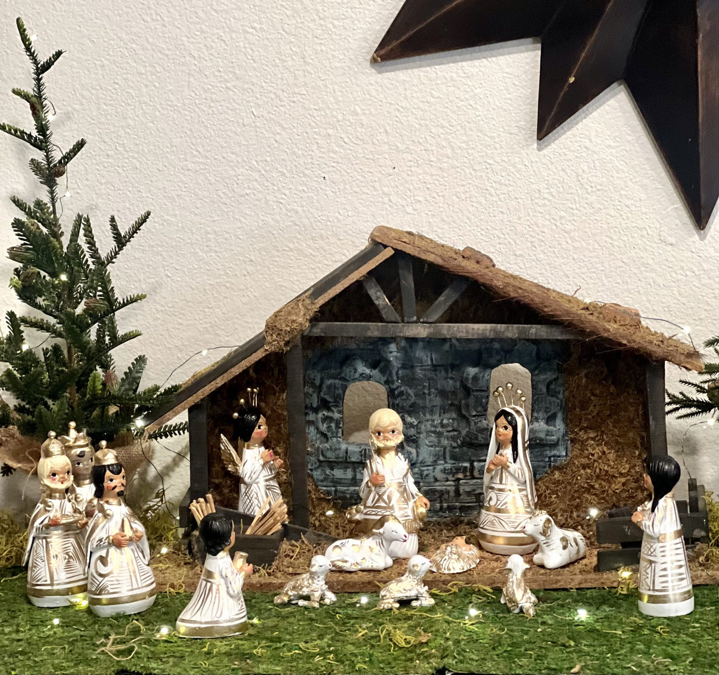 14 Pieces Large Hand Painted Clay Nativity 6in image 1
