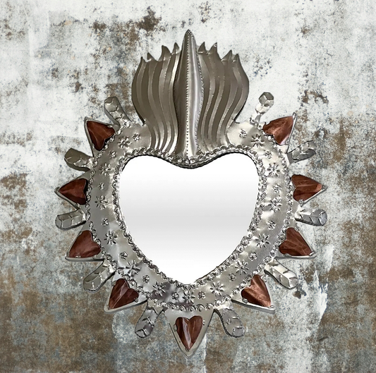 Natural Punched Tin Mirror "Corazon" image 0
