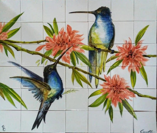 42 Tiles "Colibris" Painting Mural image 0