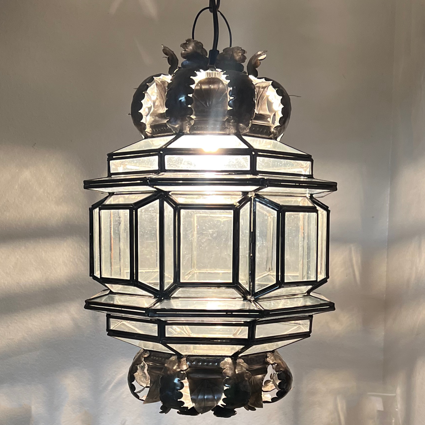 Beautiful Punched Tin and Speckle Glass Lamp 2 image 1