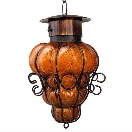 Reyna Small crackle blown glass pendant lamp with handcrafted Mexican design
