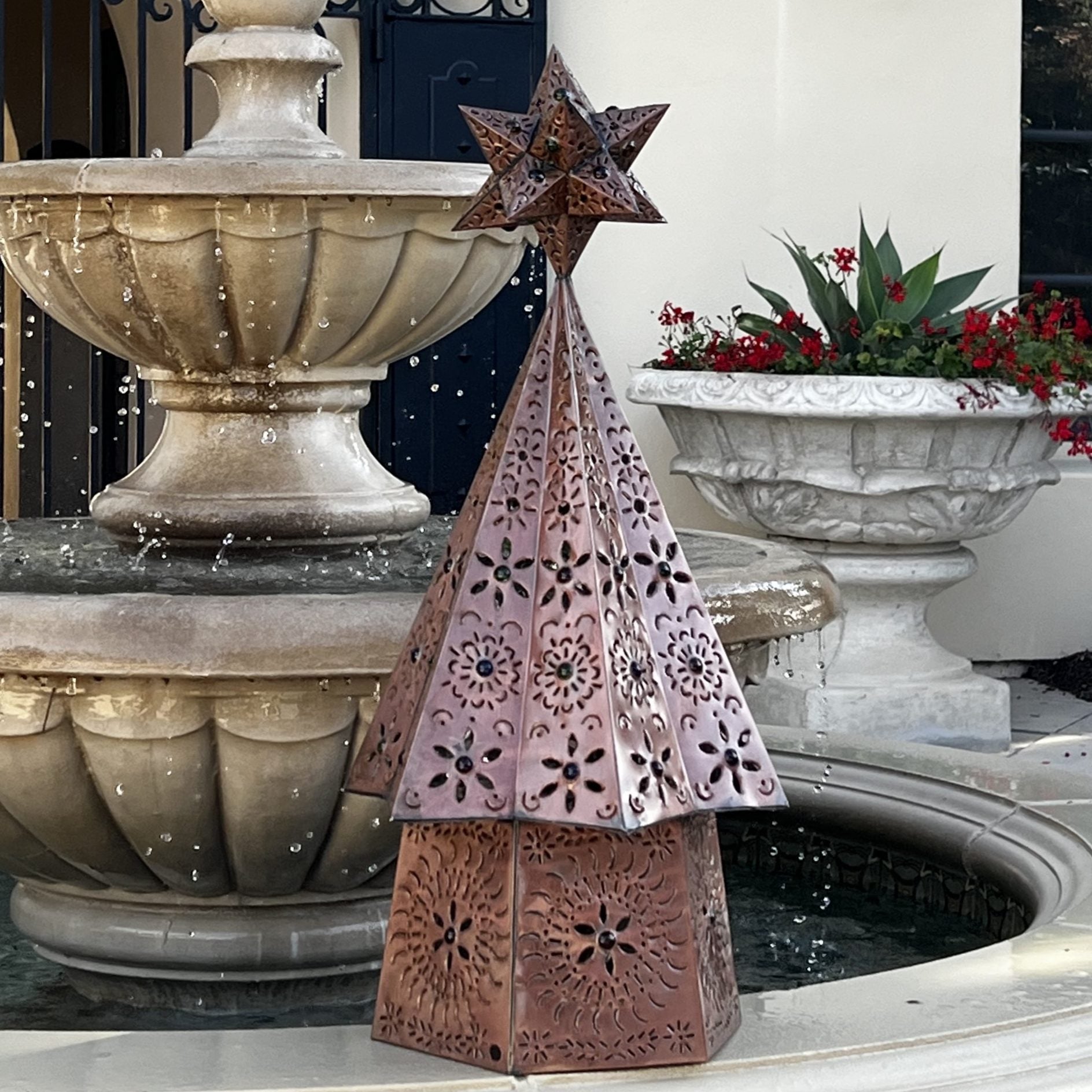 Beautiful Bronze Mexican Punched Tin Christmas Tree 30in image 3