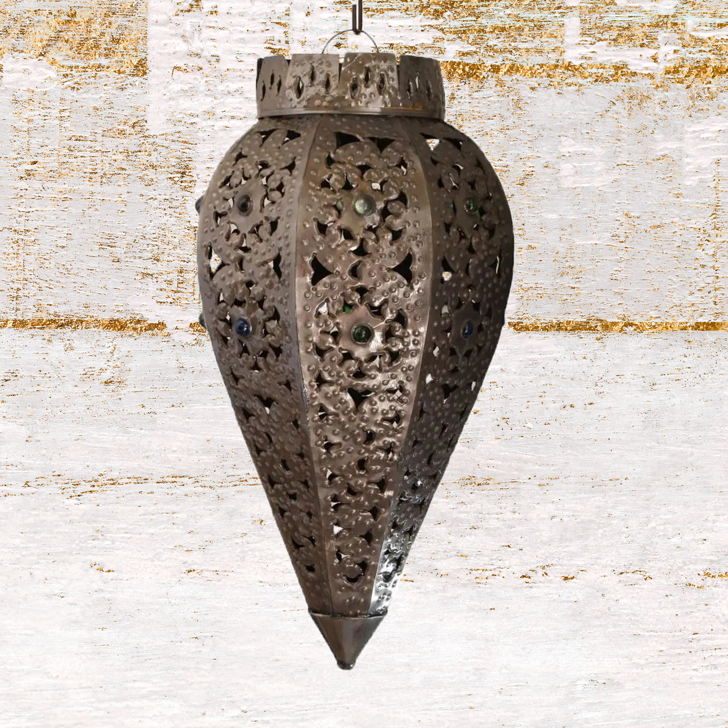Beautiful Farol Rabano Punched Tin and Marble Pendant Lamp 1 image 0