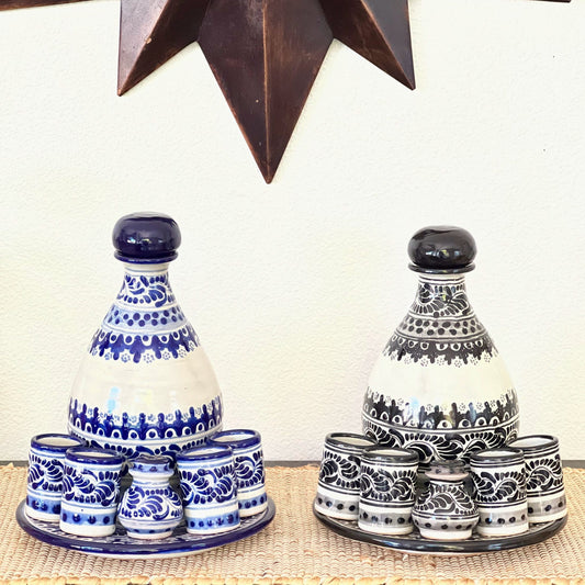 Beautiful Talavera Mezcal Set: Bottle, 4 Shooters, Salt Shaker, and Serving Tray image 0